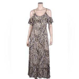 Michael Kors Zebra Print Maxi with Bead Strap Accent Ruffle Tiered Dress